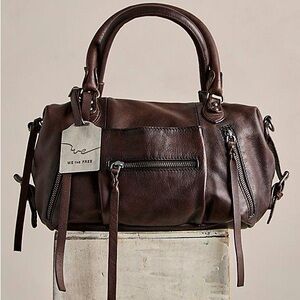 $178! Free People We The Free BABY EMERSON LEATHER TOTE BAG Bown Patt NEW